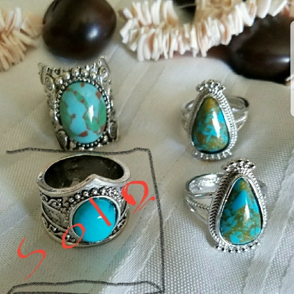 🍷 3 TURQUOISE RINGS - Picture 3 of 7